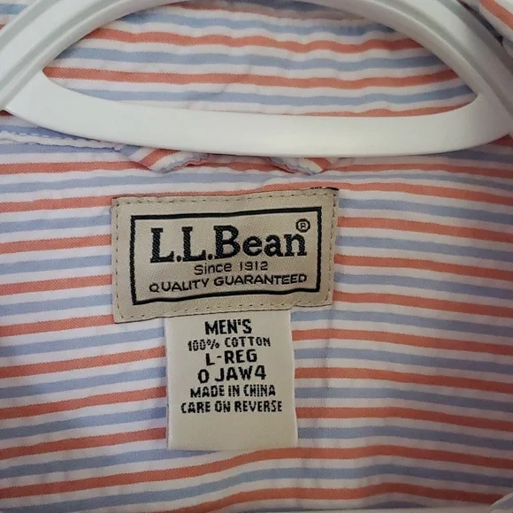 LL Bean Size L Orange Blue Seersucker Shirt - Picture 2 of 3